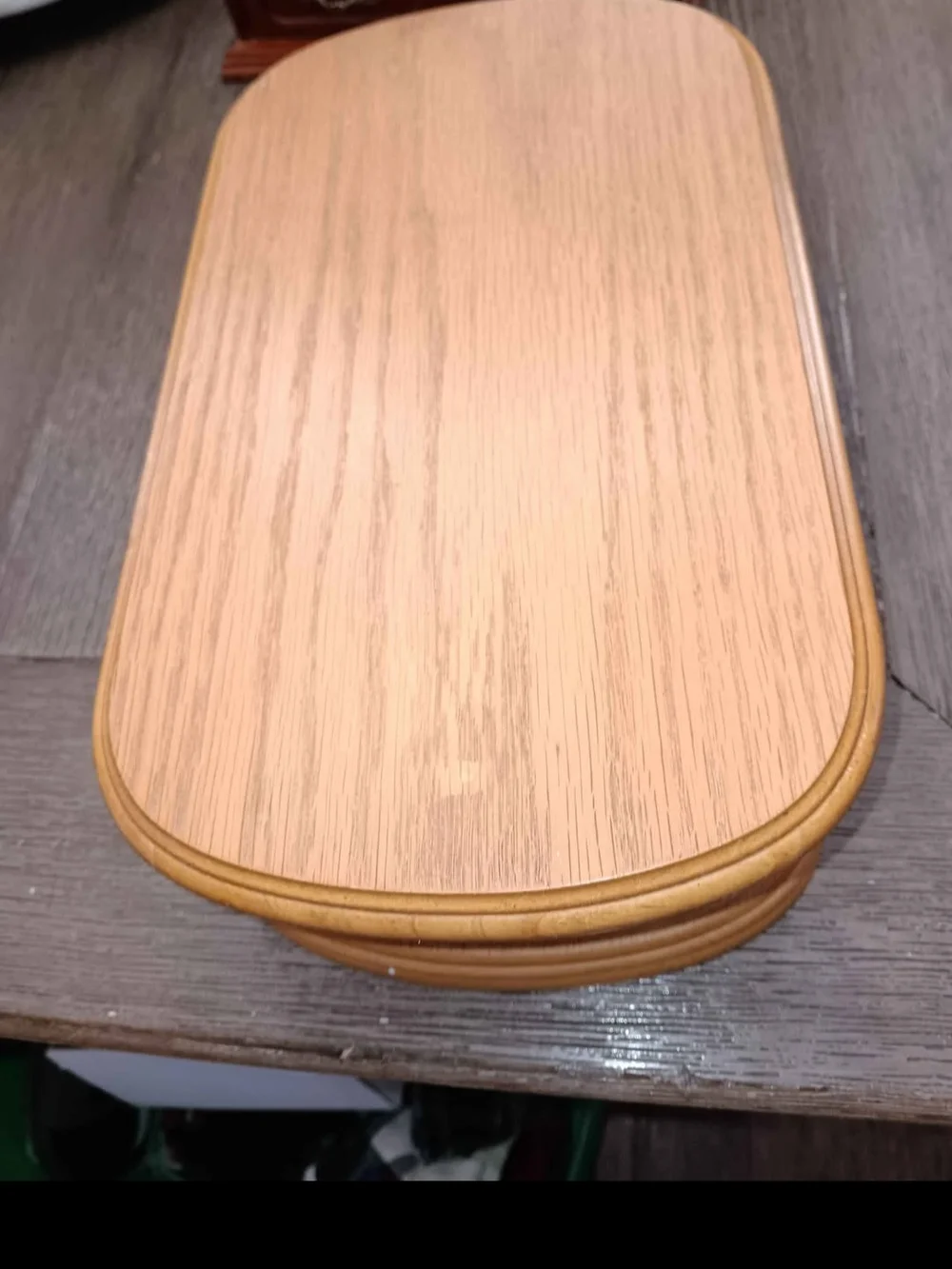 Light Wood Oval Jewelry Box With Mirror And Sliding Upper Tray - Oak-Tone